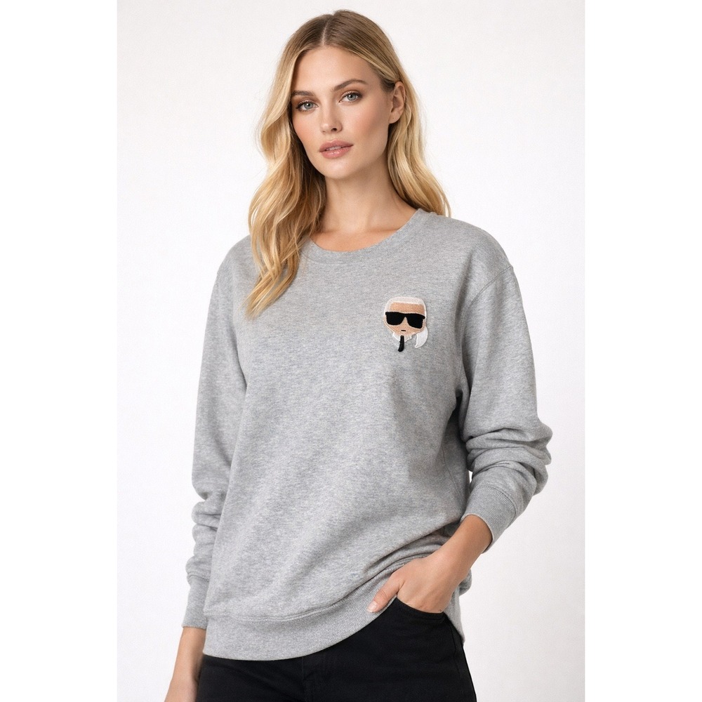 Karl Lagerfeld Sweatshirt Women Medium Gray Ikonik Karl Patch‎ Streetwear